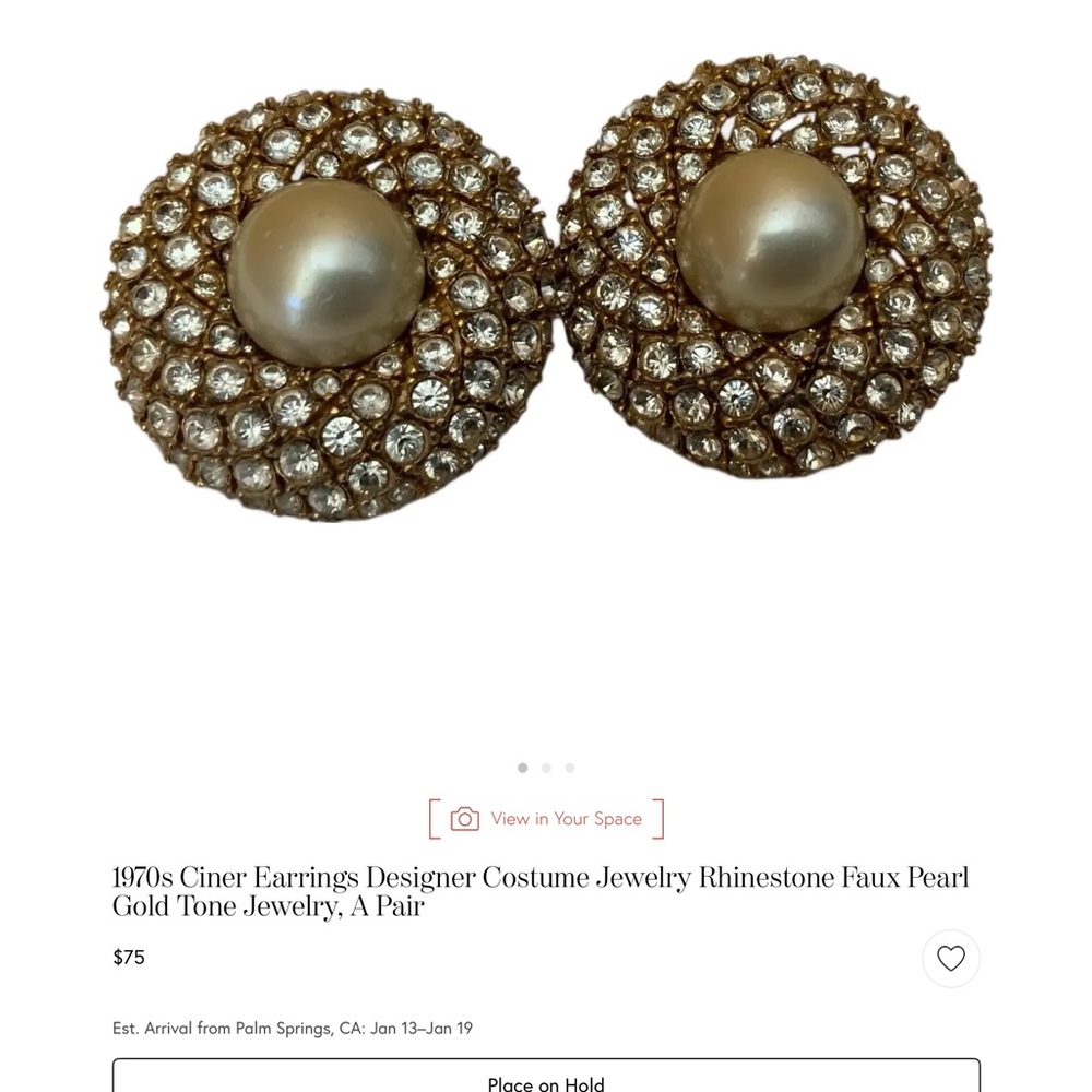 Ciner Gold Tone Faux Pearl Earrings